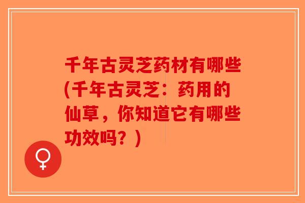 千年古灵芝药材有哪些(千年古灵芝:药用的仙草,你知道它有哪些功效吗?)-第1张图片-破壁灵芝孢子粉研究指南 千年古灵芝药材有哪些(千年古灵芝:药用的仙草,你知道它有哪些功效吗?)-第1张图片-破壁灵芝孢子粉研究指南