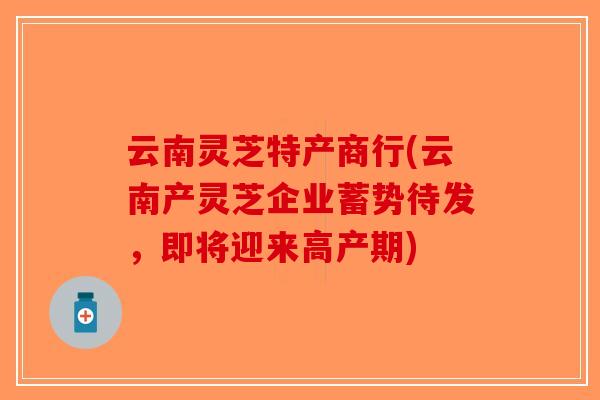 云南灵芝特产商行(云南产灵芝企业蓄势待发,即将迎来高产期)-第1张图片-破壁灵芝孢子粉研究指南 云南灵芝特产商行(云南产灵芝企业蓄势待发,即将迎来高产期)-第1张图片-破壁灵芝孢子粉研究指南