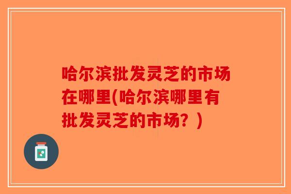 哈尔滨批发灵芝的市场在哪里(哈尔滨哪里有批发灵芝的市场？)-第1张图片-破壁灵芝孢子粉研究指南