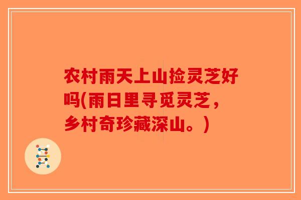 农村雨天上山捡灵芝好吗(雨日里寻觅灵芝,乡村奇珍藏深山。)-第1张图片-破壁灵芝孢子粉研究指南 农村雨天上山捡灵芝好吗(雨日里寻觅灵芝,乡村奇珍藏深山。)-第1张图片-破壁灵芝孢子粉研究指南