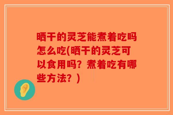 晒干的灵芝能煮着吃吗怎么吃(晒干的灵芝可以食用吗?煮着吃有哪些方法?)-第1张图片-破壁灵芝孢子粉研究指南 晒干的灵芝能煮着吃吗怎么吃(晒干的灵芝可以食用吗?煮着吃有哪些方法?)-第1张图片-破壁灵芝孢子粉研究指南