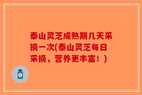 泰山灵芝成熟期几天采摘一次(泰山灵芝每日采摘,营养更丰富!)-第1张图片-破壁灵芝孢子粉研究指南 泰山灵芝成熟期几天采摘一次(泰山灵芝每日采摘,营养更丰富!)-第1张图片-破壁灵芝孢子粉研究指南